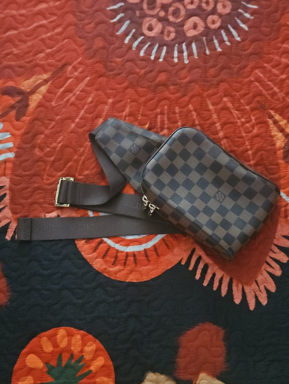 Brown Checkered Crossbody Sling Bag